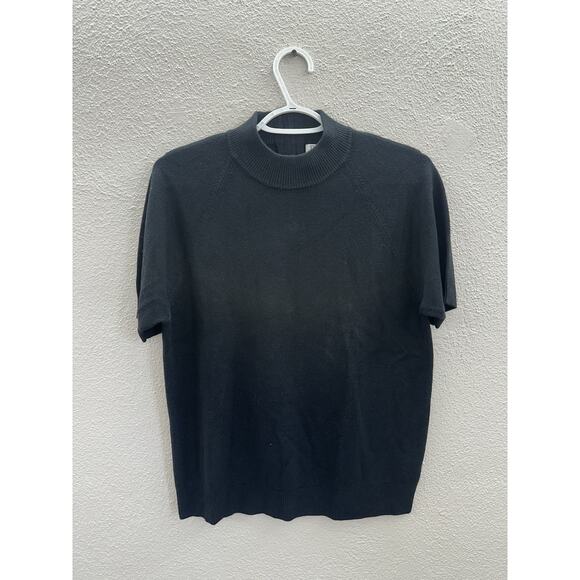 Drapers Essentials Womens Sweater Small Black Short Sleeve Mock Neck Knit NWTs - Picture 1 of 12